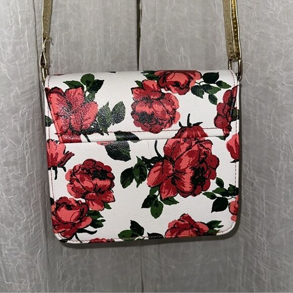 DISNEY Beauty & The Beast Rose Floral Gold Tone Faux Leather Mini Crossbody Bag - Picture 2 of 10
